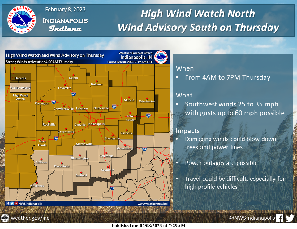 February 8, 2023, Indianapolis, Indiana - Strong Winds on Thursday