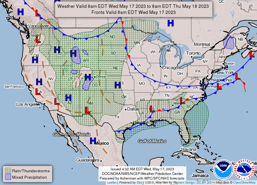 United States 3 Day Weather Forecast for May 17, 2023 (Day 1)
