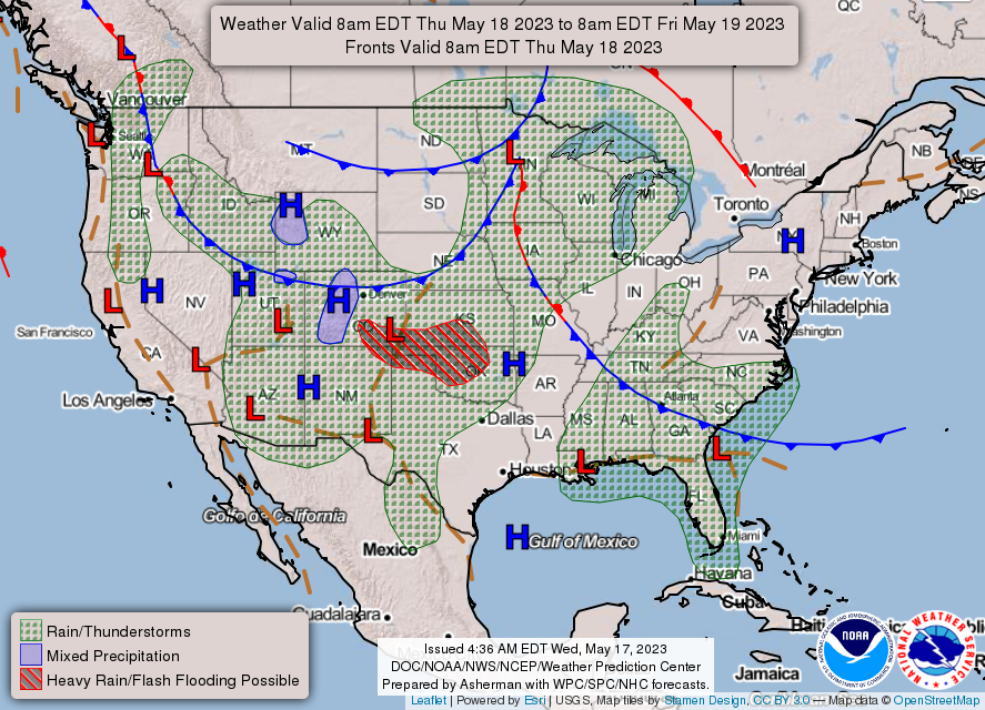 United States 3 Day Weather Forecast for May 17, 2023 (Day 2)
