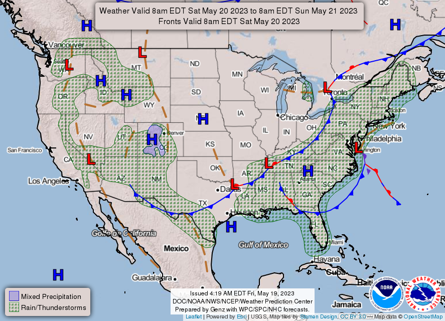 United States 3 Day Weather Forecast for May 19, 2023 (Day 2)